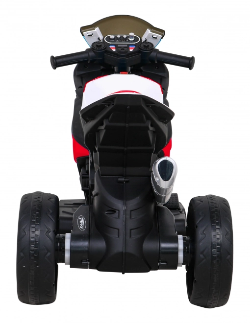 BMW HP4 Dětská motorka na baterie červená + 3 kola + LED + MP3 USB + eko kůže