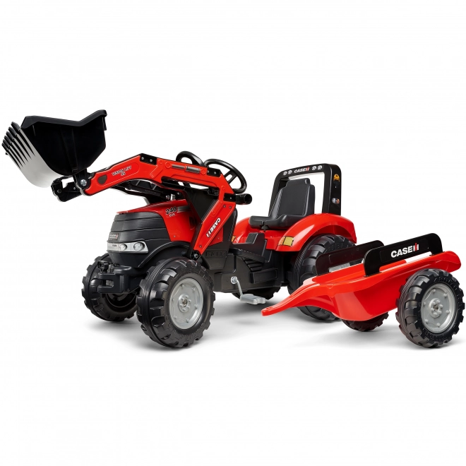 Červený šlapací traktor s lžící a přívěsem CASE pro děti od 3 let
