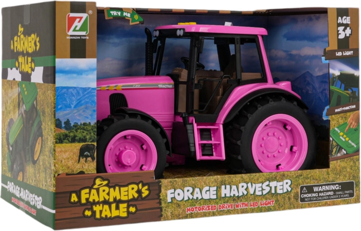 Růžový traktor s funkcí světel a zvuků