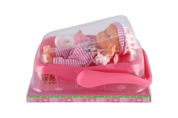 Miminko/Panenka pevné tělo plast 25cm v nosítku s lahvičkou 2 barvy v blistru