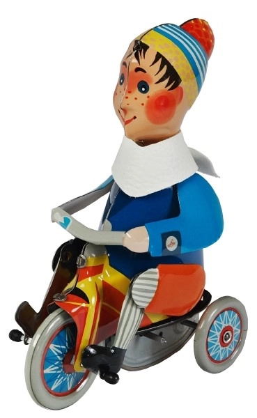 Kluk na tříkolce na klíček kov 15cm v krabici Kovap