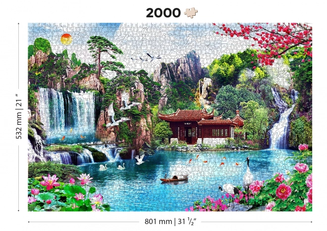 Dřevěné puzzle Vodopády v japonské zahradě