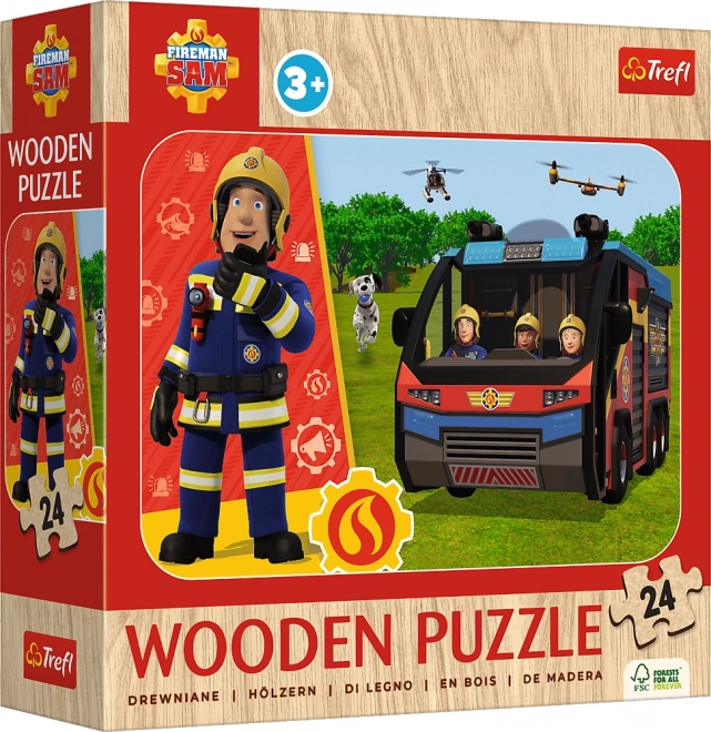 TREFL Dřevěné puzzle Požárník Sam 24 dílků