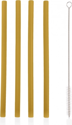 Silikonová brčka Mustard Yellow – sada 4 ks s kartáčkem