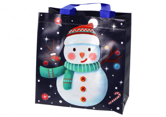 Dárková taška v tmavé barvě s motivem sněhuláka 23 cm x 21,5 cm x 11 cm