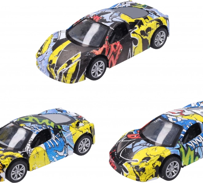 Kovové auto s graffiti 9 cm na zpětný chod