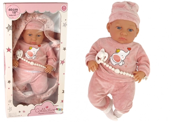 Dětská panenka 46 cm Růžový dudlík Baby Elephant