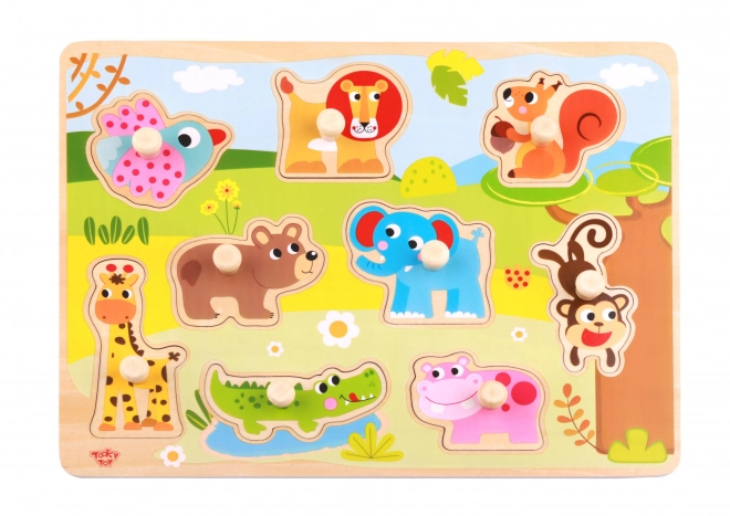 Dřevěné puzzle se zvířátky s úchyty