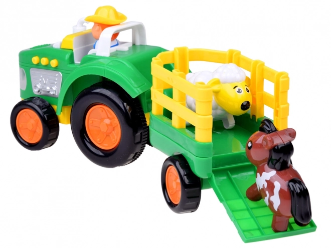 Farmářský traktor s přívěsem a zvířaty zvuk + světlo ZA5390
