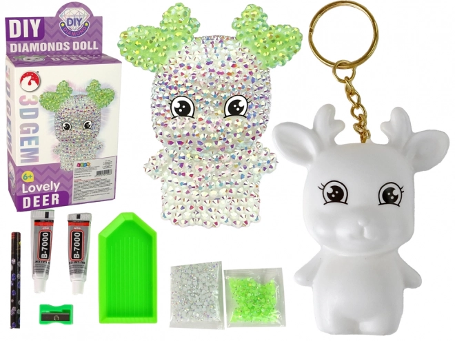 Kreativní sada DIY Krystalový sob přívěsek 3D bílý