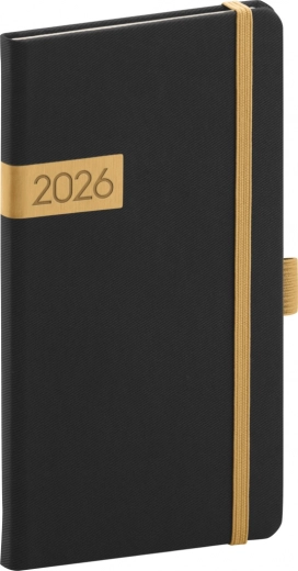 Kapesní diář Černo-zlatý Twill 2026
