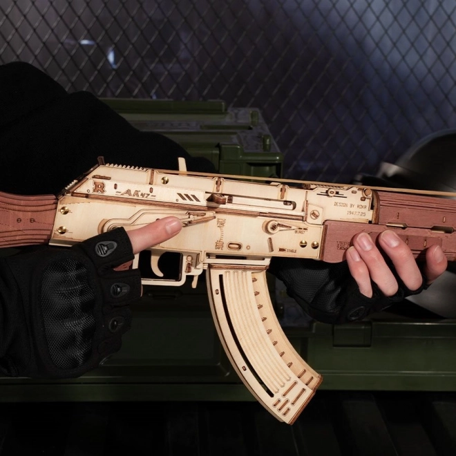 RoboTime 3D Dřevěné mechanické puzzle Útočná puška AK-47