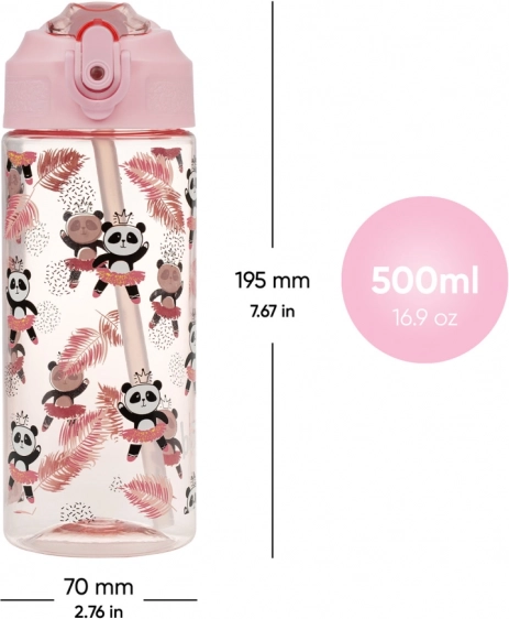 Růžová dětská láhev na pití s brčkem Panda 500 ml