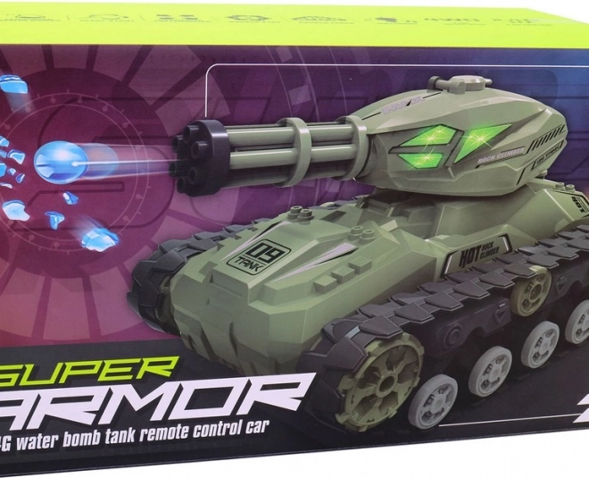 Tank na dálkové ovládání s vodními bombami a kouřovými efekty