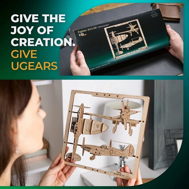 Ugears dřevěné mechanické puzzle Stíhací letadlo