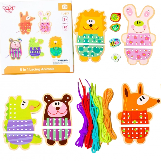 Dřevěná provlékací zvířátka 5 v 1 TOOKY TOY