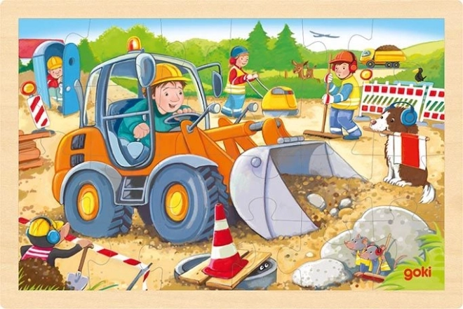 Goki dřevěné puzzle Staveniště 24 dílků