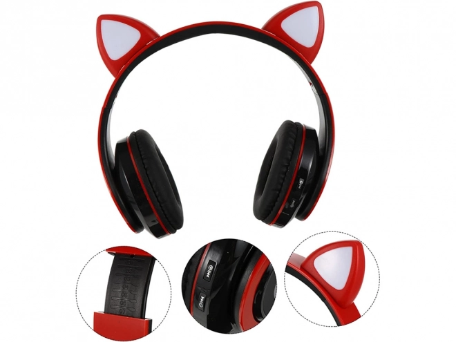 Bezdrátová sluchátka bluetooth rádio fm mp3 kočičí uši led podsvícení