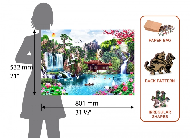 Dřevěné puzzle Vodopády v japonské zahradě