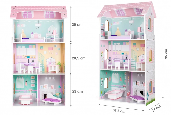 ECOTOYS Třípatrový domeček pro panenky Jahodový