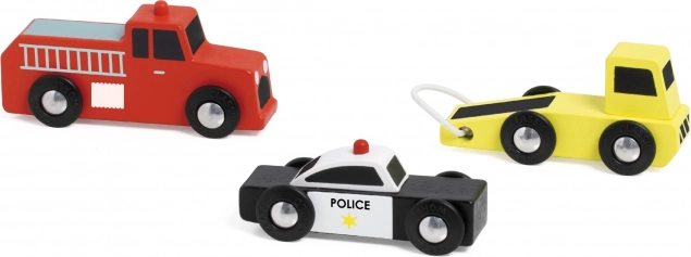 Classic World dřevěná autíčka Policie Hasiči Odtahovka sada 3 ks
