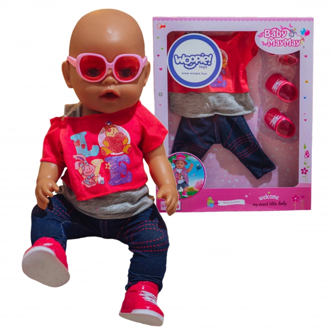 Stylové oblečení pro panenku LOVE s brýlemi a botičkami 43-46 cm