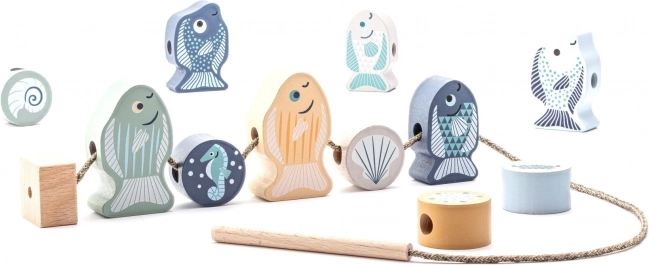 Cubika pastel navlékací ryby a mořští živočichové – dřevěný navlékací set