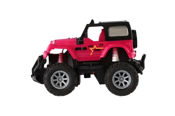 Auto RC terénní 14cm plast 27MHz na baterie se světlem v krabici 20x11x10cm – Růžové