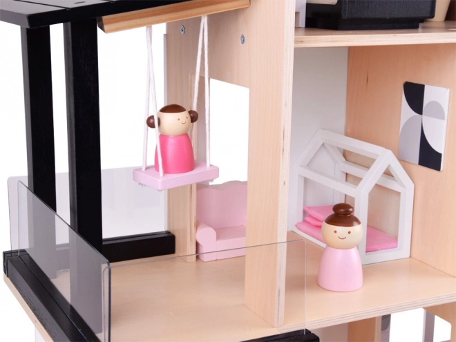 Moderní dřevěný domeček pro panenky ve stylu Loft