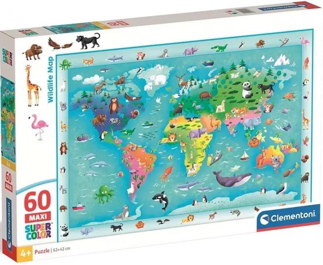 Clementoni puzzle Mapa světa se zvířátky MAXI 60 dílků