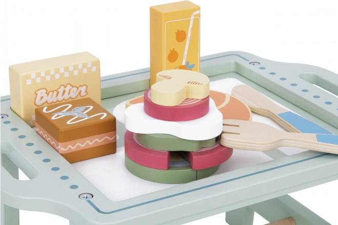Woopie Green Snídaňová Sada s Tácem a Dřevěnými Doplňky Pastelová