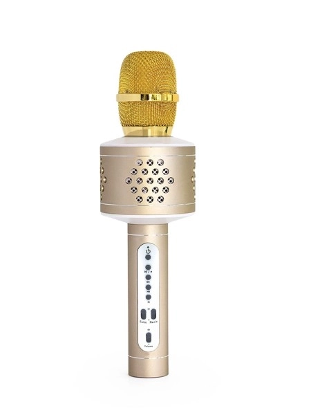 Mikrofon karaoke Bluetooth na baterie s USB kabelem v krabici 10x28x8,5cm – Zlatý