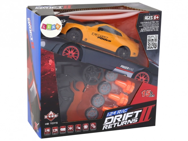 Dálkově ovládané sportovní auto R/C 1:24 vyměnitelná kola – žluté