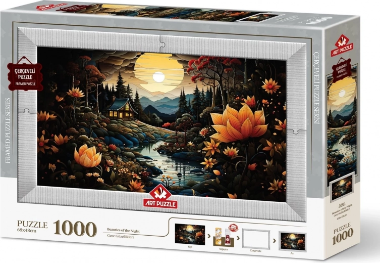 Puzzle Noční Krásky 3v1 s Rámem a Lepidlem, 1000 Dílů