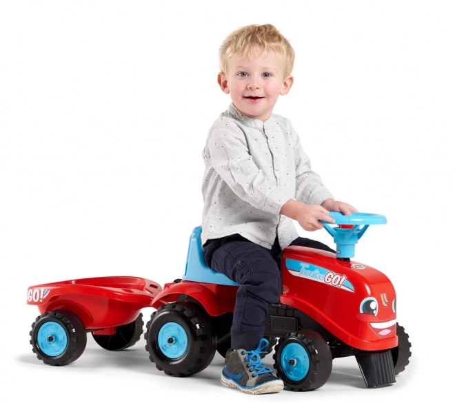 Odstrkovadlo - traktor Go Farm červené s volantem a valníkem