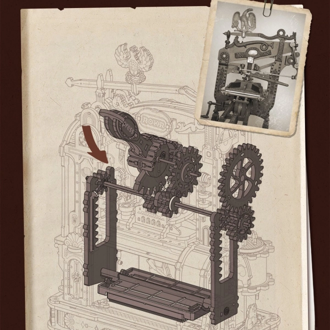 RoboTime 3D dřevěné mechanické puzzle Tiskařský lis