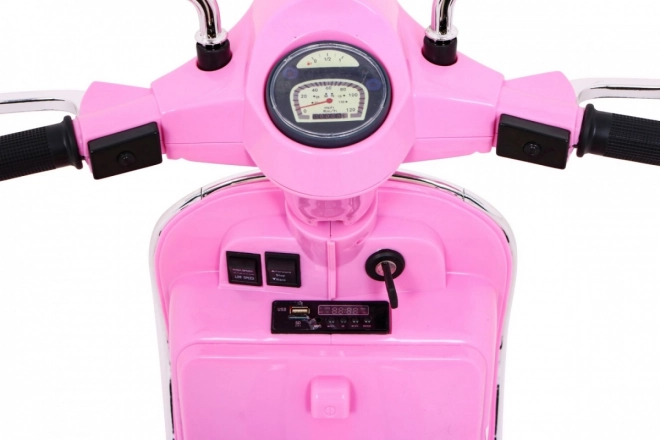 Elektrický dětský skútr Vespa růžový s podpůrnými kolečky