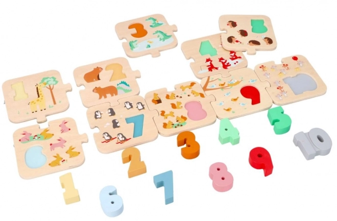 Dřevěné puzzle se zvířátky - učení počítání