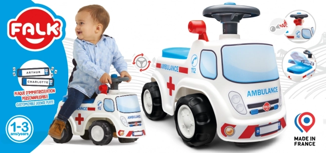 FALK Odrážedlo Ambulance s otevíracím sedadlem a klaksonem na volantu