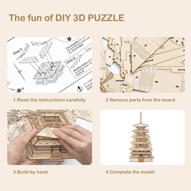 3D dřevěné puzzle pětipatrová pagoda