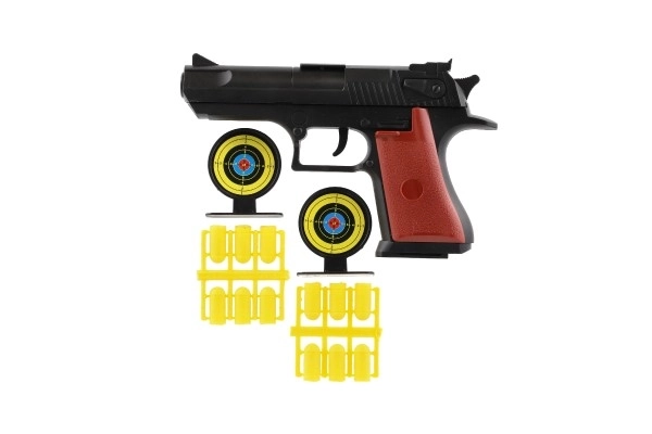 Pistole špuntovka 17cm plast + náboje 12ks + terč 2ks na kartě