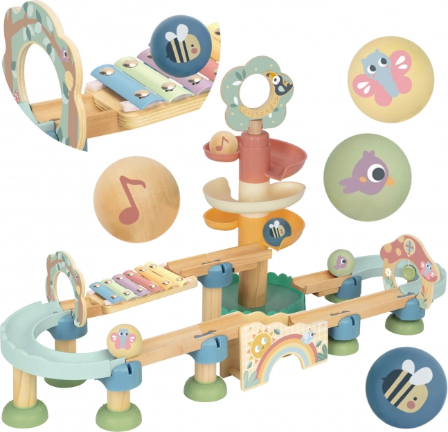 Dřevěná kuličková dráha s Xylofonem Tooky Toy 44 ks