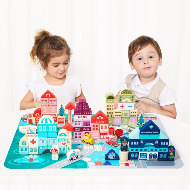 ECOTOYS Dřevěné kostky Město