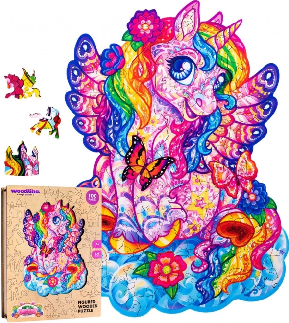 Dřevěné barevné puzzle - Pohádkový jednorožec