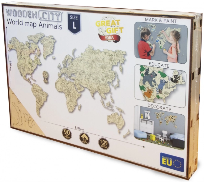 Dřevěná zvířecí mapa světa 3D, velikost M