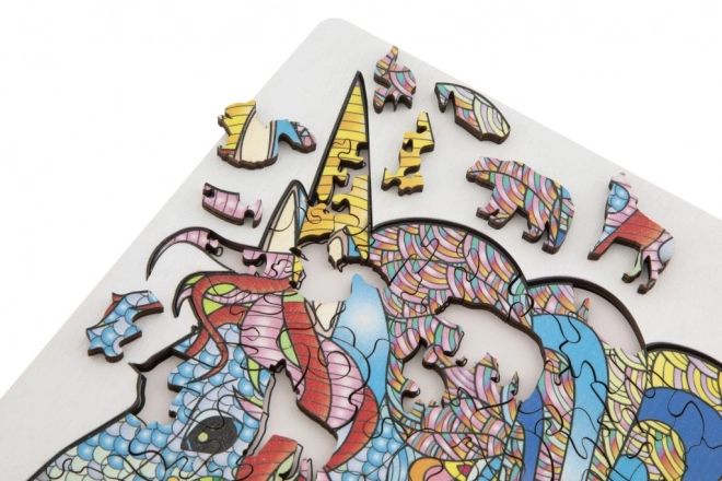 Dřevěné puzzle jednorožec