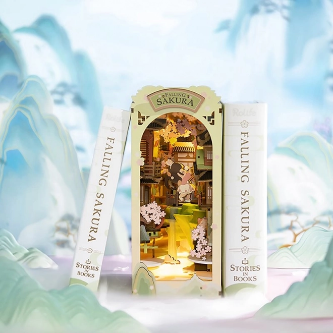 RoboTime 3D Puzzle Zarážka na knihy "Falling Sakura" (dřevěná)