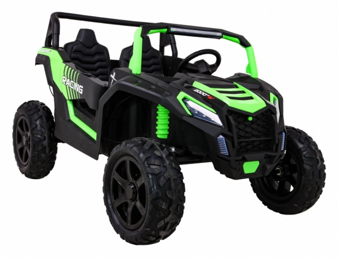 Silná závodní čtyřkolka buggy pro 2 děti Zelená + Střídavý motor + Nafukovací kola + LED audio