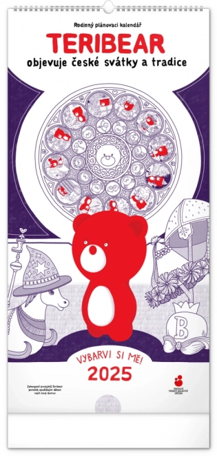 NOTIQUE Rodinný plánovací kalendář TERIBEAR 2025, 21 x 42 cm