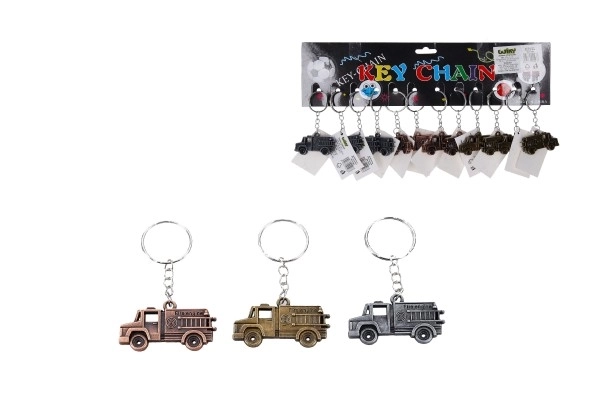 Přívěsek na klíče/Klíčenka hasičské auto kov 7cm 3 barvy 12ks na kartě